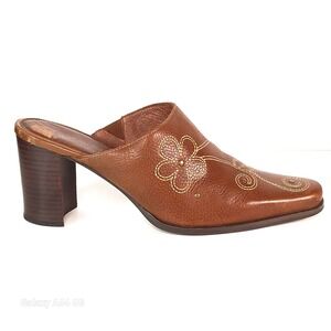 Matisse Leather Mule Clog Boots (Women's 8.5M) Western Floral Made in Brazil